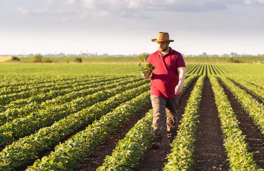 Productor recorriendo su cultivo
